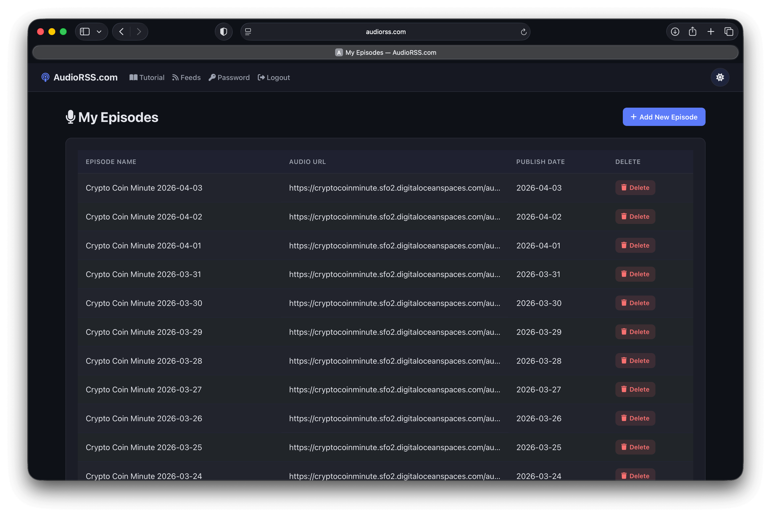 AudioRSS Episodes list